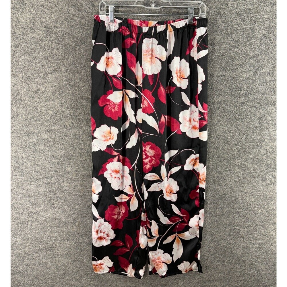 Lilac & London Pajama Pants Women M Medium Black Floral High Rise Elastic Waist